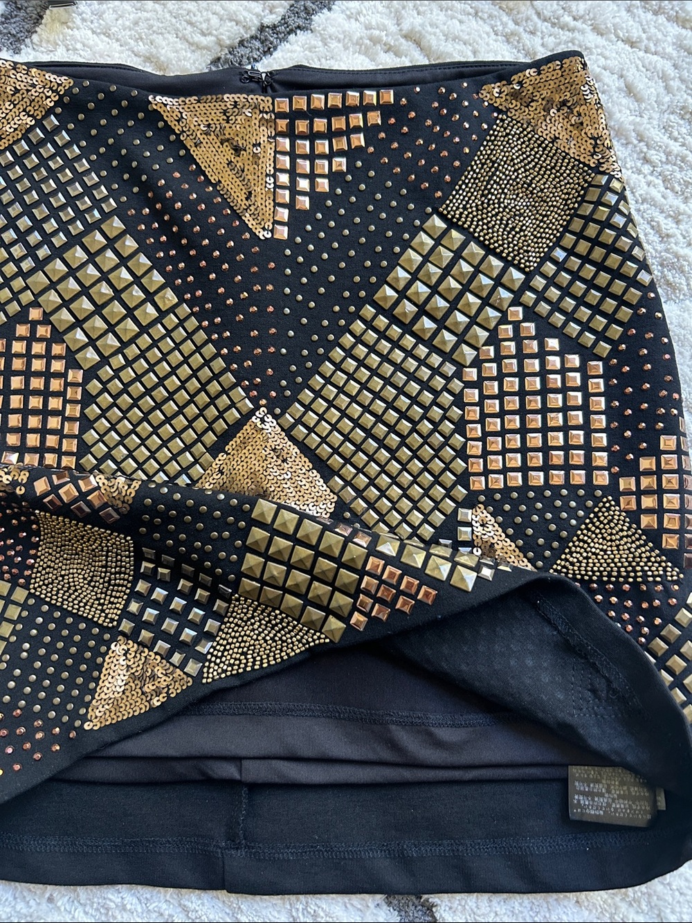 Guess Black & Gold Embellished Geometric Mini Skirt - Picture 7 of 8